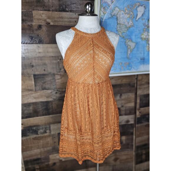 Andre by Unit Burnt Orange Lace A - Line Dress Size Small - Picture 1 of 6